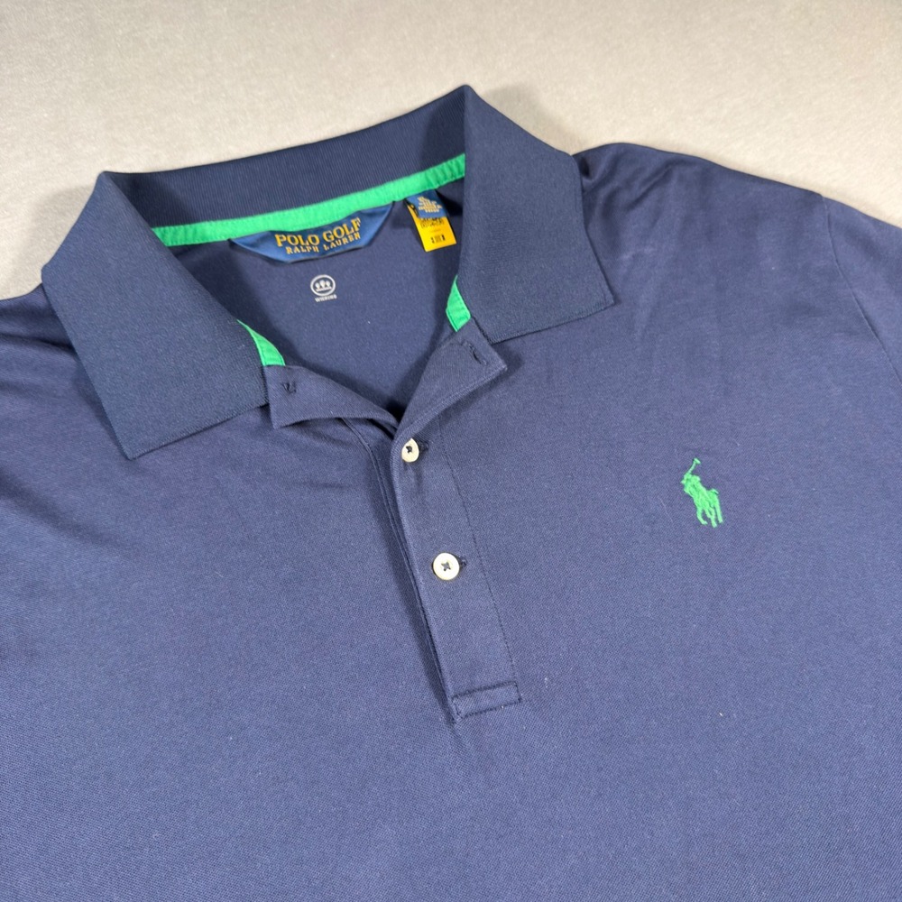 Polo Golf Ralph Lauren Mens XL Navy  Green Pony Wicking Performance Polo Shirt